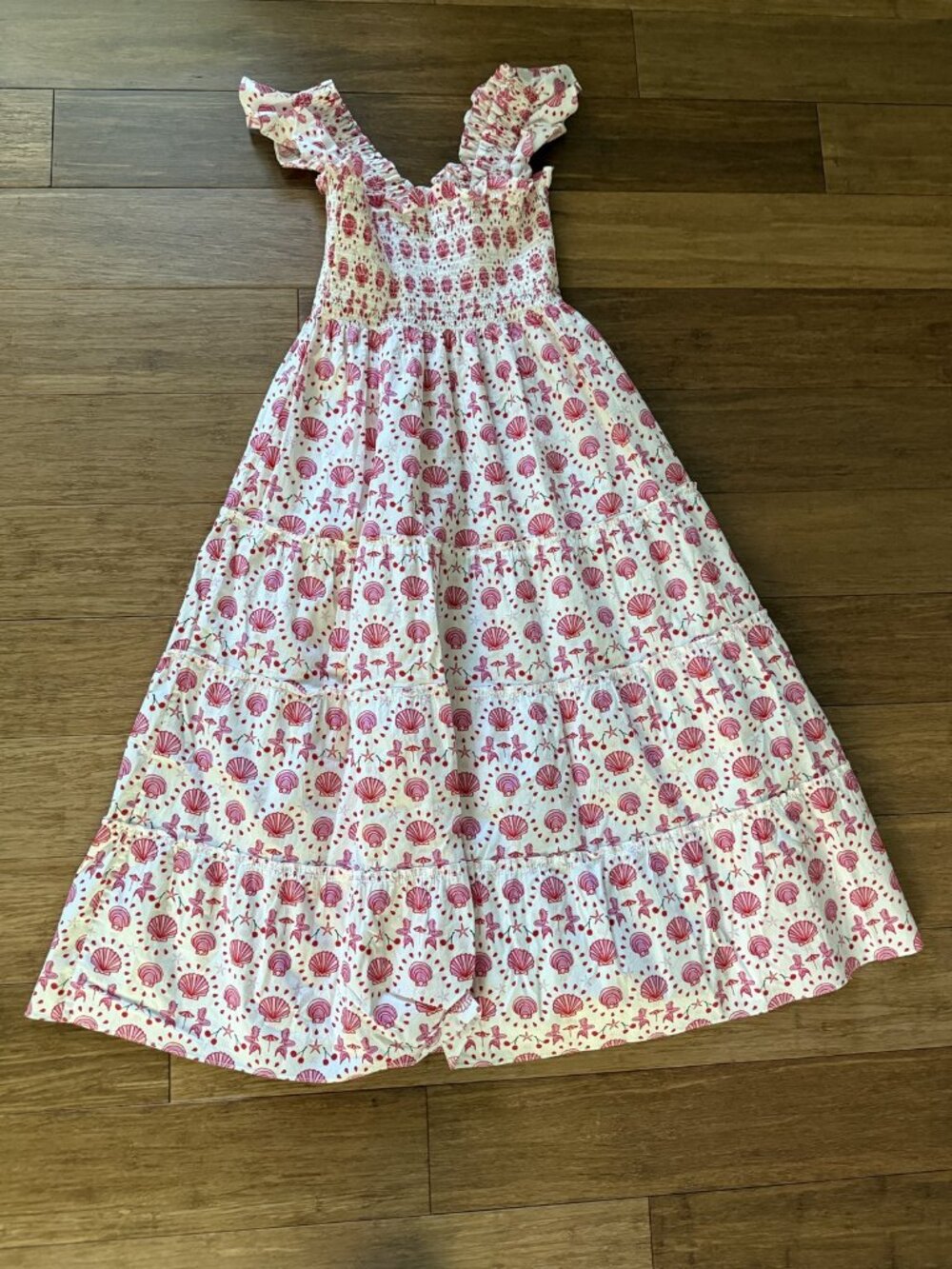 Hill House Home Ellie Nap Dress Mermaid Print Smocked Tiered Midi Size S